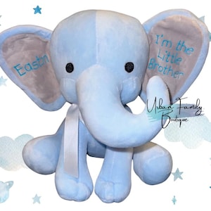 Éléphant en peluche bleu personnalisé * statistiques de naissance * baptême * anniversaire * bébé * communion
