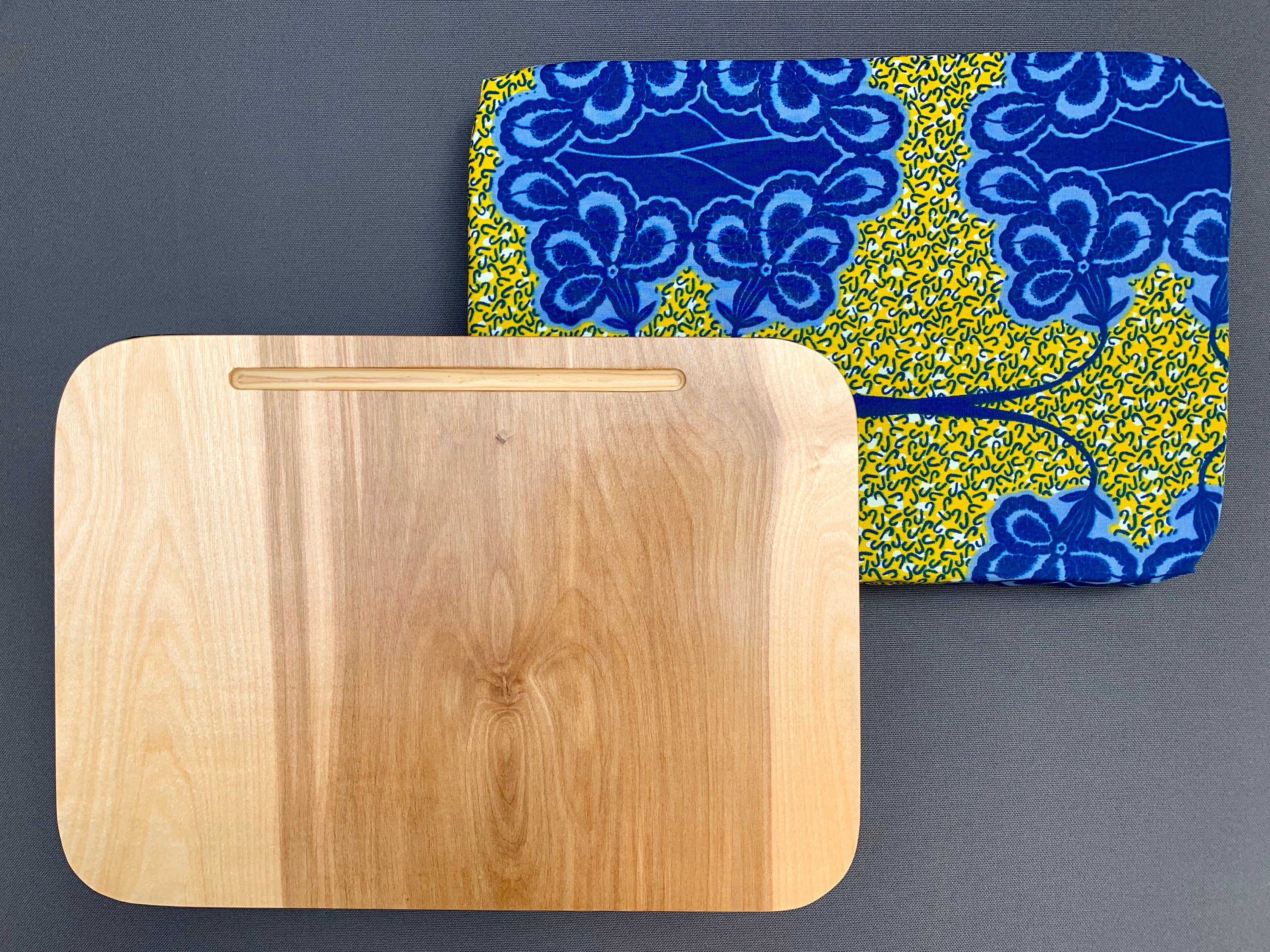 YELLOW FLORAL W/NATURAL Finish Artisan Lap Tray With ...