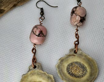 Pink Rhodonite  Ethically Sourced Deer Antler Earrings for Nature Lovers Stylish Gemstone Jewelry