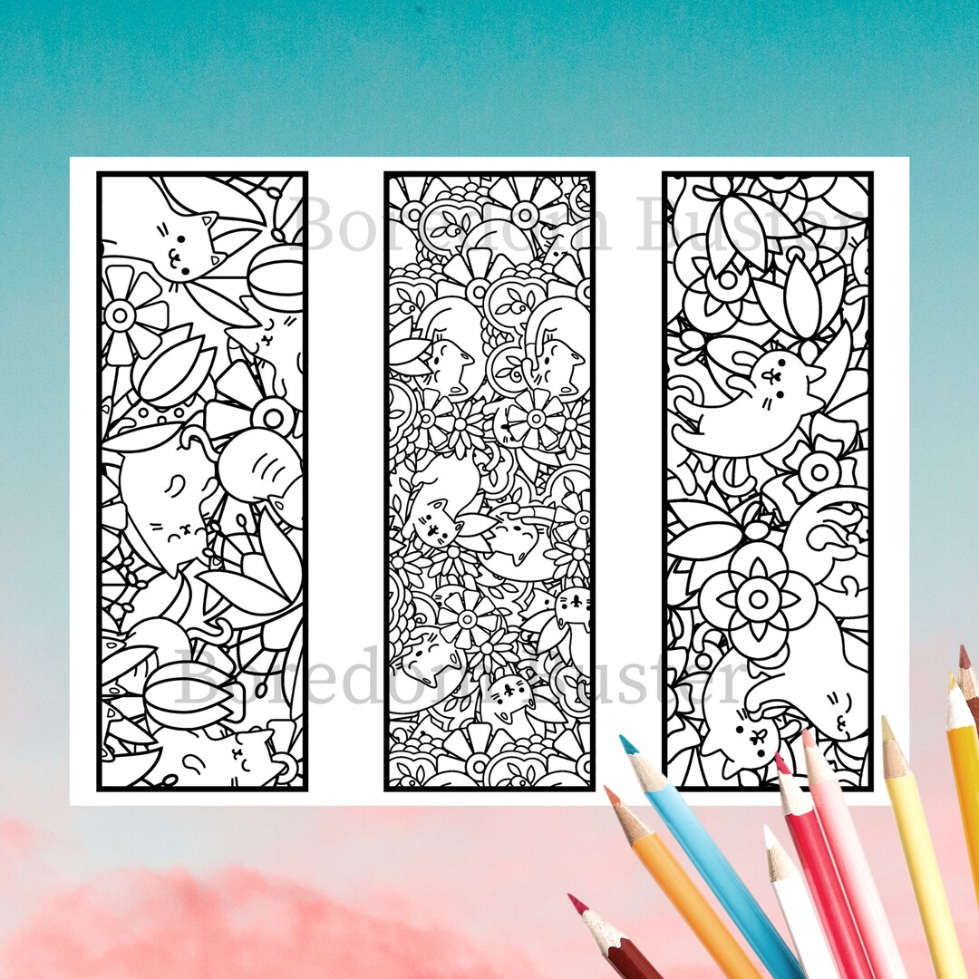 Cute Cat Bookmarks | 3 Printable Coloring Bookmarks | Kitten Coloring