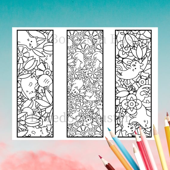 Download Cute Cat Bookmarks 3 Printable Coloring Bookmarks Kitten Etsy