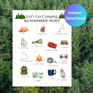 Camping Scavenger Hunt, Printable Scavenger Hunt, Nature Scavenger Hunt, Kids Outdoor Seek Find Hunt, Kids Games, Yard Game Digital Download