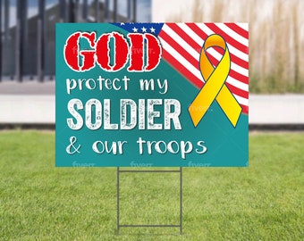 Proud Soldier Family Yard Sign: US Military Garden Decoration (24" x 18")
