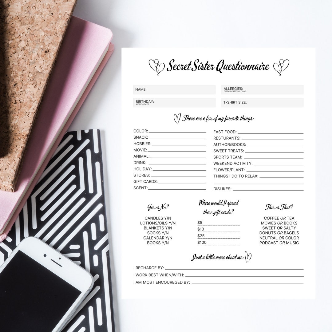 Secret Sister Questionnaire, All About Me Survey, Gift Exchange Survey ...