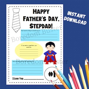 Happy Father&#39;s Day Step Dad | All About Stepdad Gift INSTANT DOWNLOAD | Bonus Dad Gift | Printable Stepdad Birthday | Gift for Stepdad