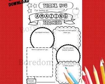 Teacher Appreciation Coloring Page: Thank You Activity (PDF Download)
