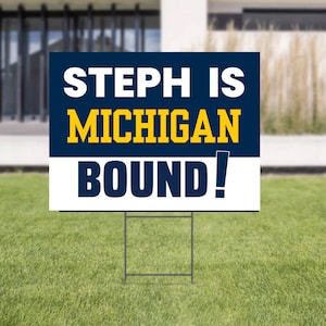 Letrero de jardín personalizable para graduación de último año de la Universidad de Michigan College Bound, regalo de graduación de último año 2023, 61 x 46 cm