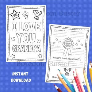 Father&#39;s Day Printable, About My Grandpa, Happy Birthday Granddad, Coloring Sheet for Grandpa, Father&#39;s Day Questionnaire, Grandfather Gift