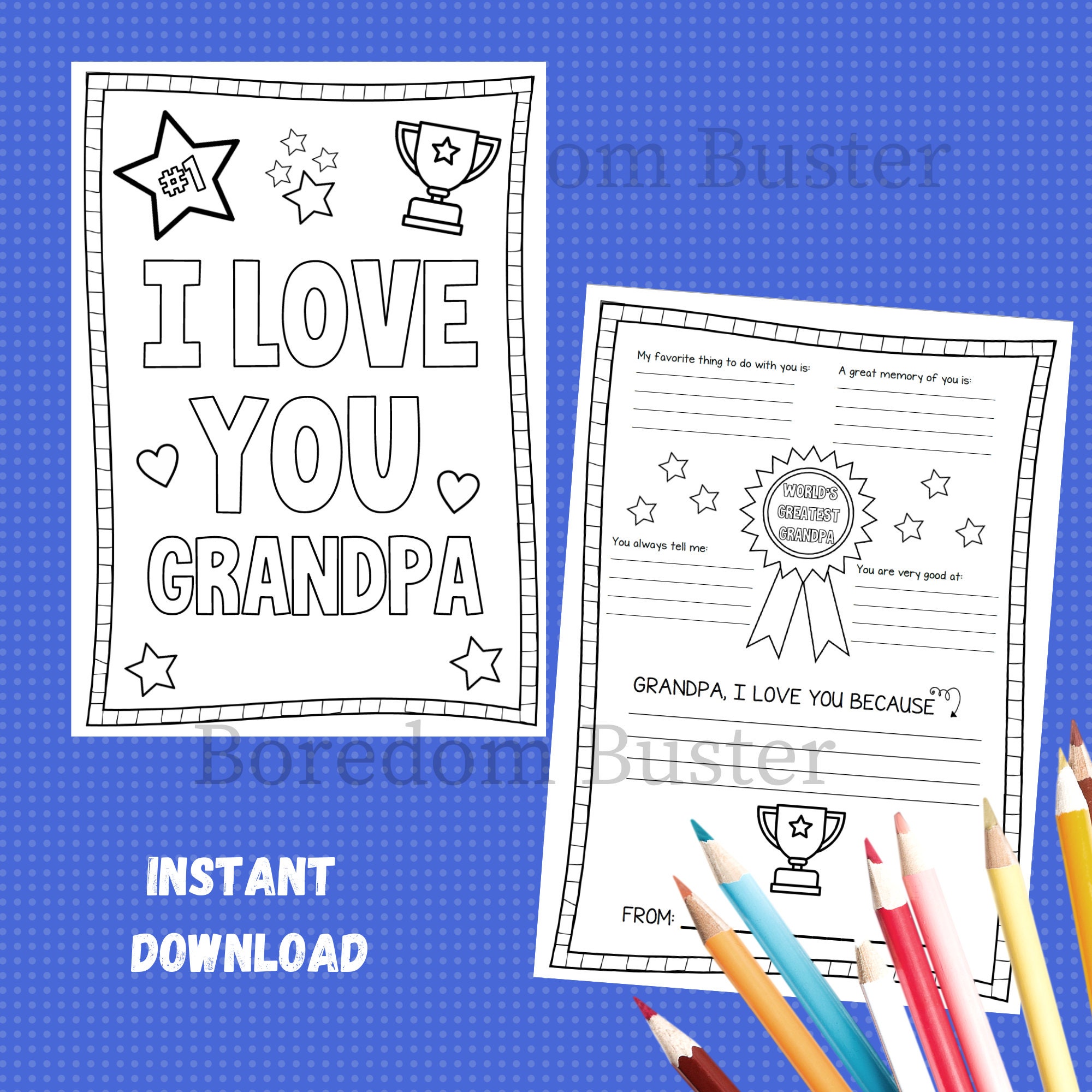 Father's Day Printable, About My Grandpa, Happy Birthday Granddad, Coloring Sheet for Grandpa, Father's Day Questionnaire, Grandfather Gift