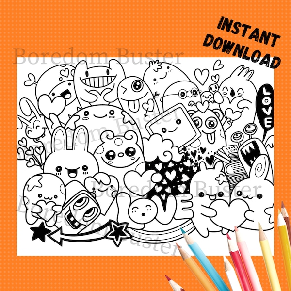 Cute Monsters Coloring sheet | Happy Monster Activity for Birthday party or just for fun | Digital Download | Coloring Activity 8.5 x 11 in