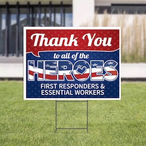 Americas Heroes Yard Sign | Thank You Essential Workers | First Responders | Healthcare Workers | Food Service | Yard Sign | USA Flag