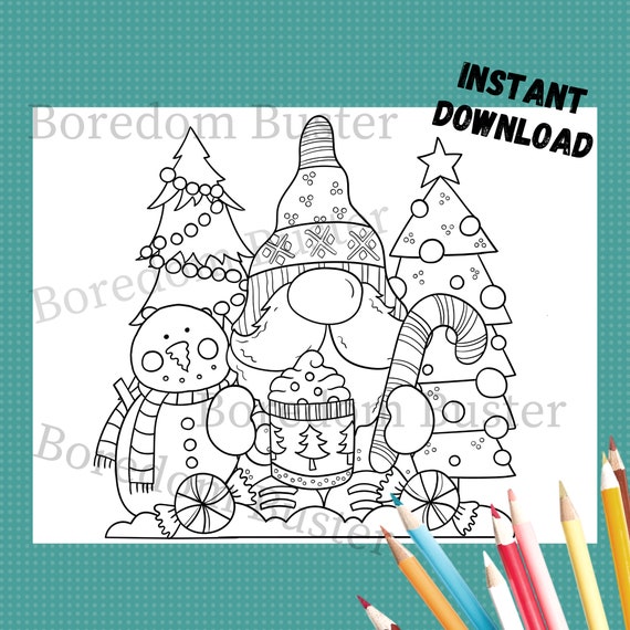 Christmas Gnome Coloring Page  Instant Download  Printable