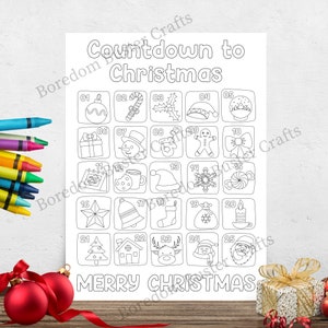 Christmas Advent Calendar Coloring Poster, Instant Download, Large Christmas Coloring Poster | Christmas Countdown Santa Activity 18 x 24 in