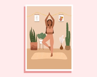 Yoga et plantes d’intérieur Print #3, Art d’illustration numérique, A5, A4