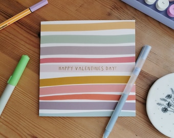 Pastel Stripes Valentines Card, Digitally Illustrated, Celebration Card, Square Card