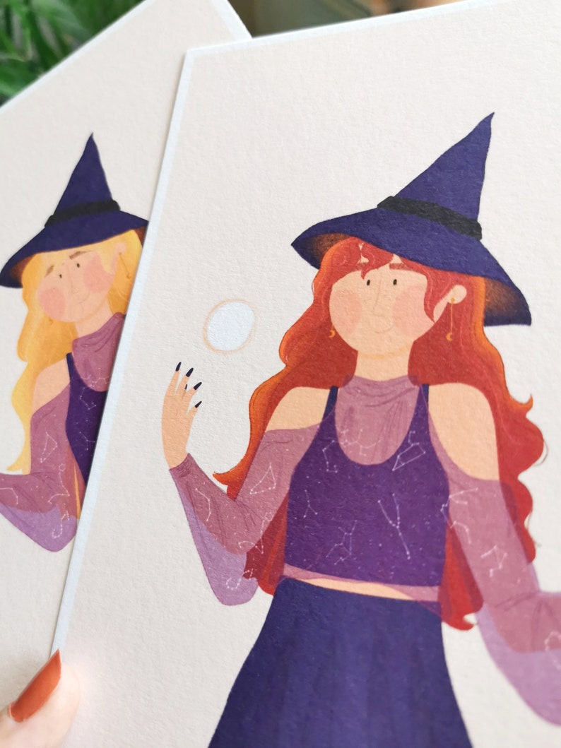 Witch Casting Spells Print, Digitally Illustrated Art, Halloween Print, A5, A4 image 1