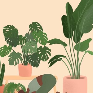 Yoga and House Plants Print, Digital Illustration Art, A5, A4 image 2