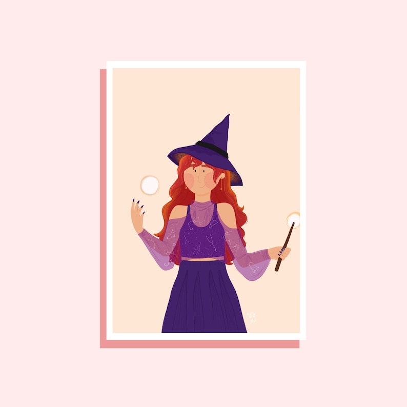 Witch Casting Spells Print, Digitally Illustrated Art, Halloween Print, A5, A4 image 2