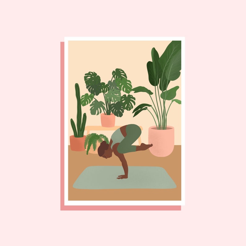 Yoga and House Plants Print, Digital Illustration Art, A5, A4 image 1