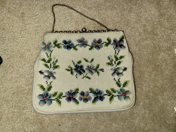 Vintage Purse Flower purse Wool material with coi… - image 1