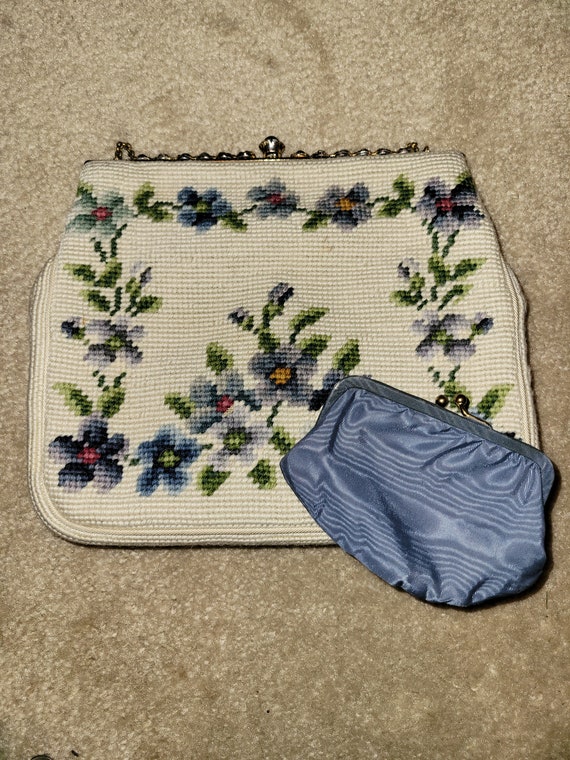 Vintage Purse Flower purse Wool material with coi… - image 5
