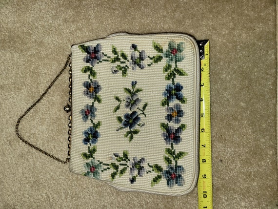 Vintage Purse Flower purse Wool material with coi… - image 2