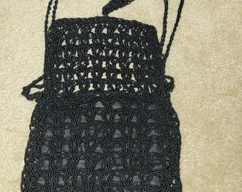 Vintage Handmade Black Crocheted cross body purse