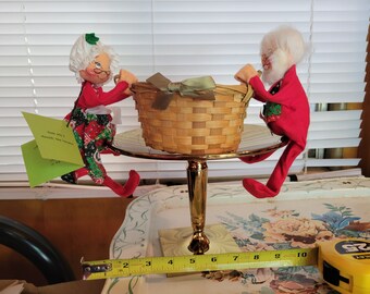 Vintage Santa and Mrs. Claus with a basket Annalee Mobilitee Dolls Made in the USA