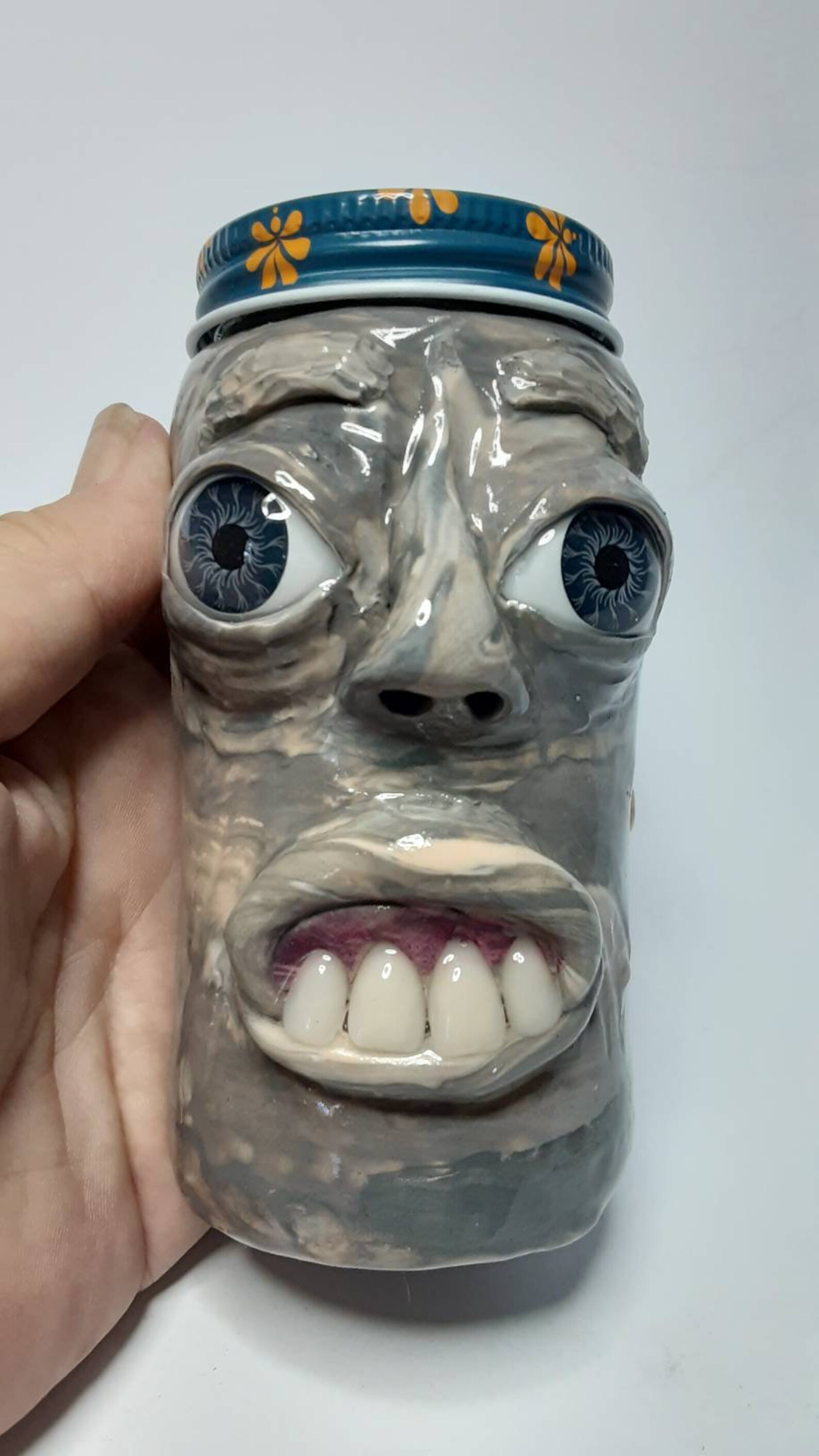 Custom stash jar/ clay stash jar/ face/ large Etsy