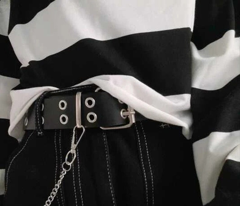 Grommet Belt Chain Belt Black Leather Double Row Grommet Belt Etsy