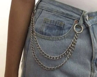 6 Pieces Punk Jeans Pants Chain Multi Layer Chain Heart Butterfly Lock Charm Waist Chain Wallet Chain for Men Women 