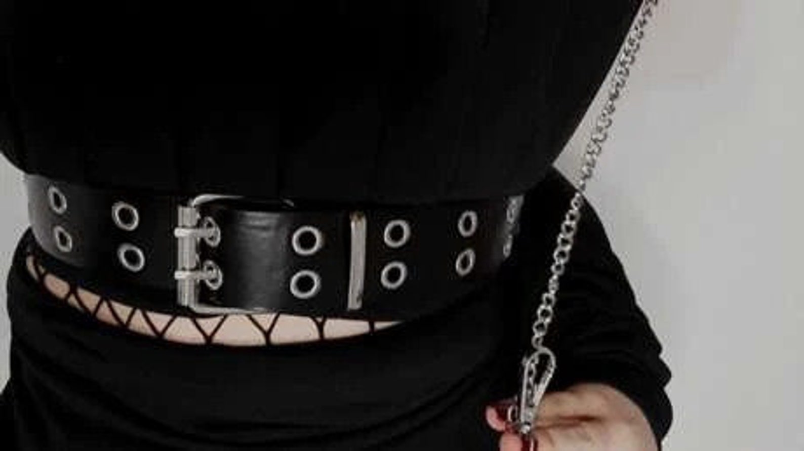 Grommet Belt Chain Belt Black Leather Double Row Grommet Belt Etsy