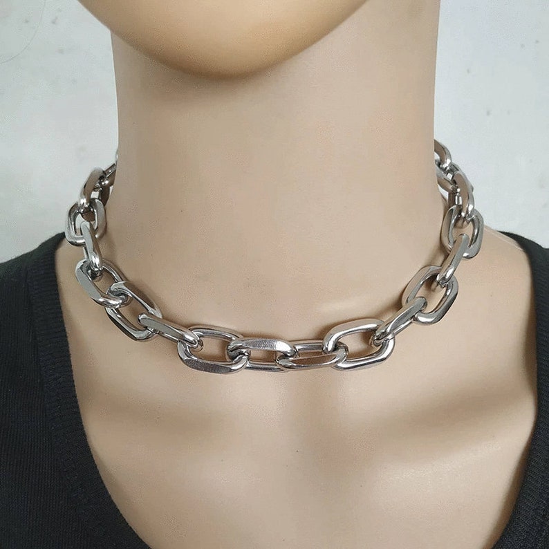 Chain Choker Necklace Punk Heavy Metal Big Thick Chain Etsy