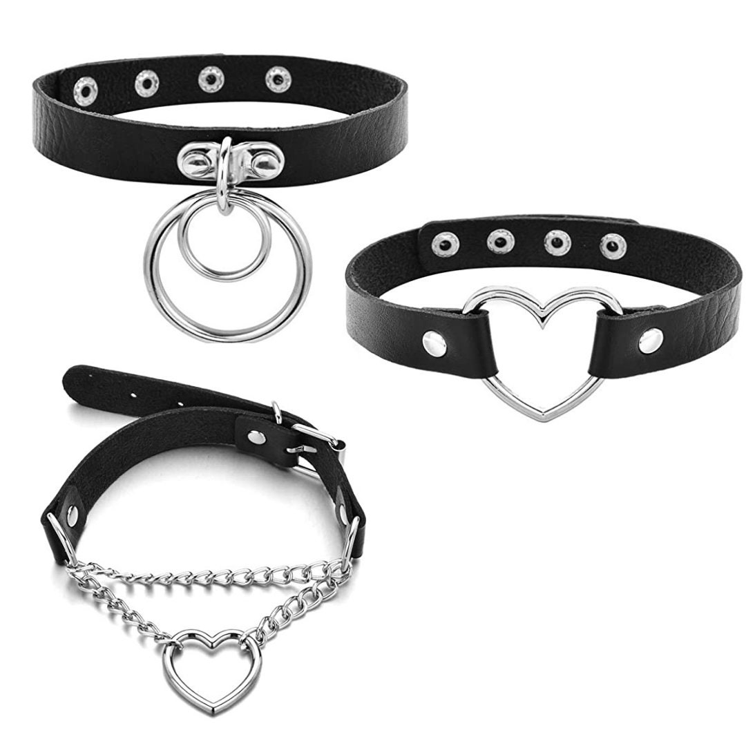 Gothic Choker Necklace Black PU Leather 6 PCS Women Vintage | Etsy