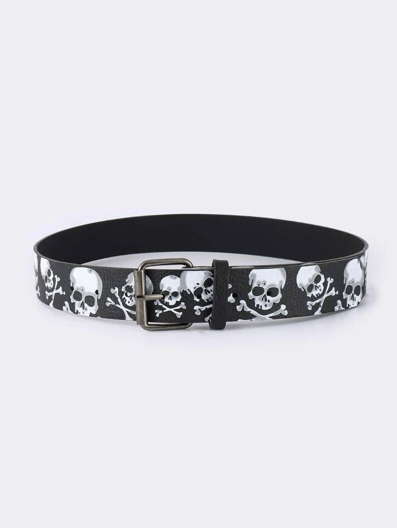 Gothic Belt Black Leather Thick Belt Punk Chain Belt Skull Etsy