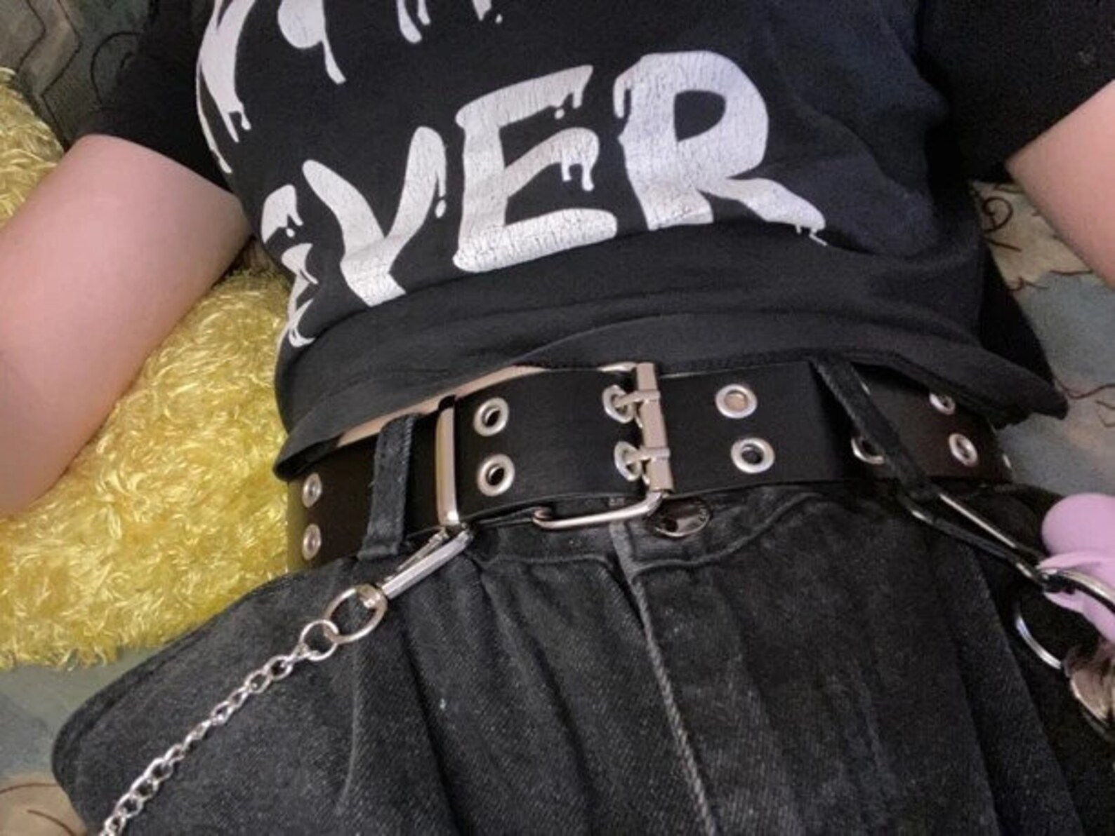 Grommet Belt Chain Belt Black Leather Double Row Grommet Belt Etsy