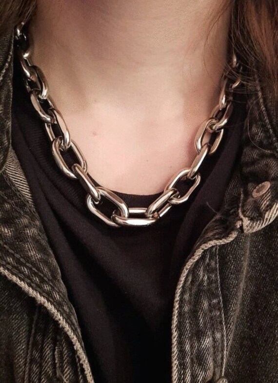 Chain Choker Necklace Punk Metal Big Thick Chain Goth Etsy
