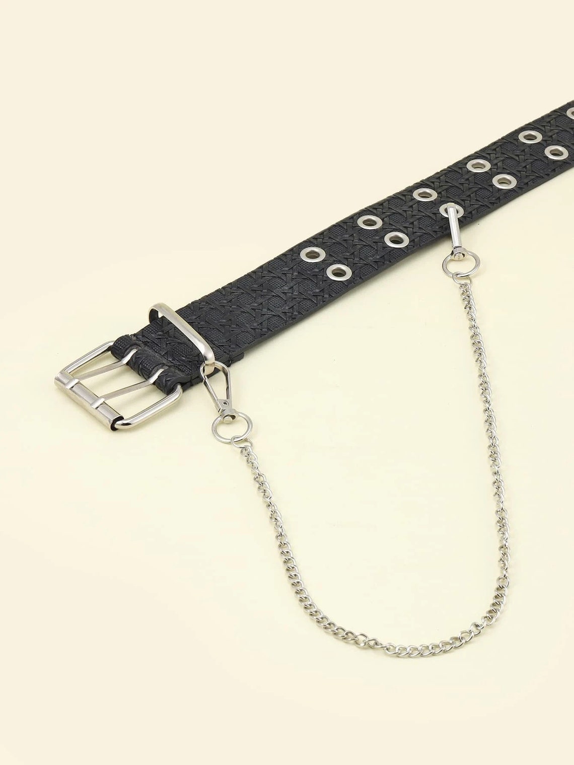 Grommet Belt Chain Belt Black Design Leather Double Row Etsy