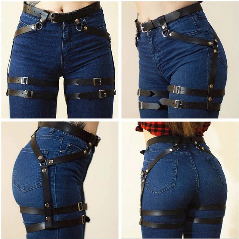 Leg Harness Garter Women's/Men PU Leather Sword Belt Waist Handmade Body Bondage Sexy Leg Suspenders Restraints Belt BDSM Harness 