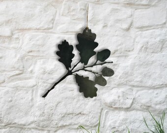 Adorno de acero con forma de hoja de roble. Decoración para el hogar y el jardín. Otoño. Regalo.