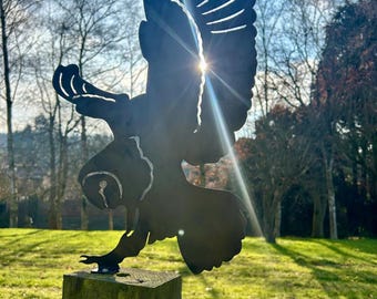 Otis el búho - Adorno para valla - Adorno de jardín de metal oxidado