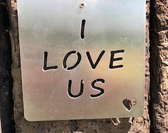 Letrero de pared de acero "I Love Us", regalo de aniversario