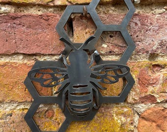 Abeja grande de 4 mm - Arte mural de acero. Abeja de metal oxidado. Salva a las abejas. Día de la Madre.