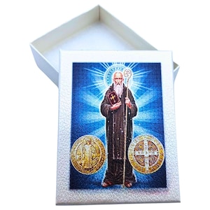 Joyero San Benito - Caja de almacenamiento católica italiana - Cartón blanco nácar - Hecho a mano en Italia