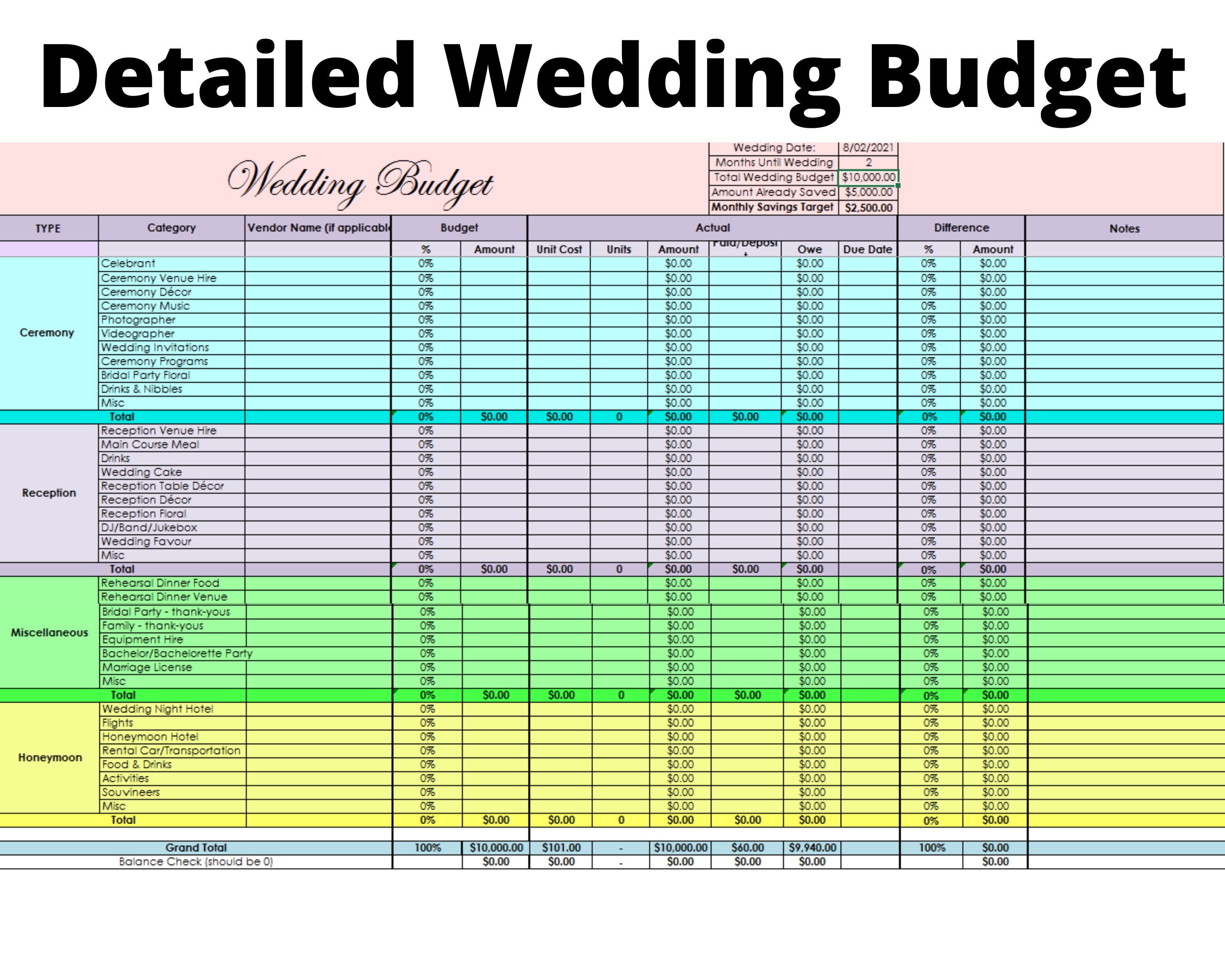 Wedding Budget Template / Wedding Budget Planner / Zerobased Excel Wedding Budget Template / Wedding Budget Planner / Zerobased Excel