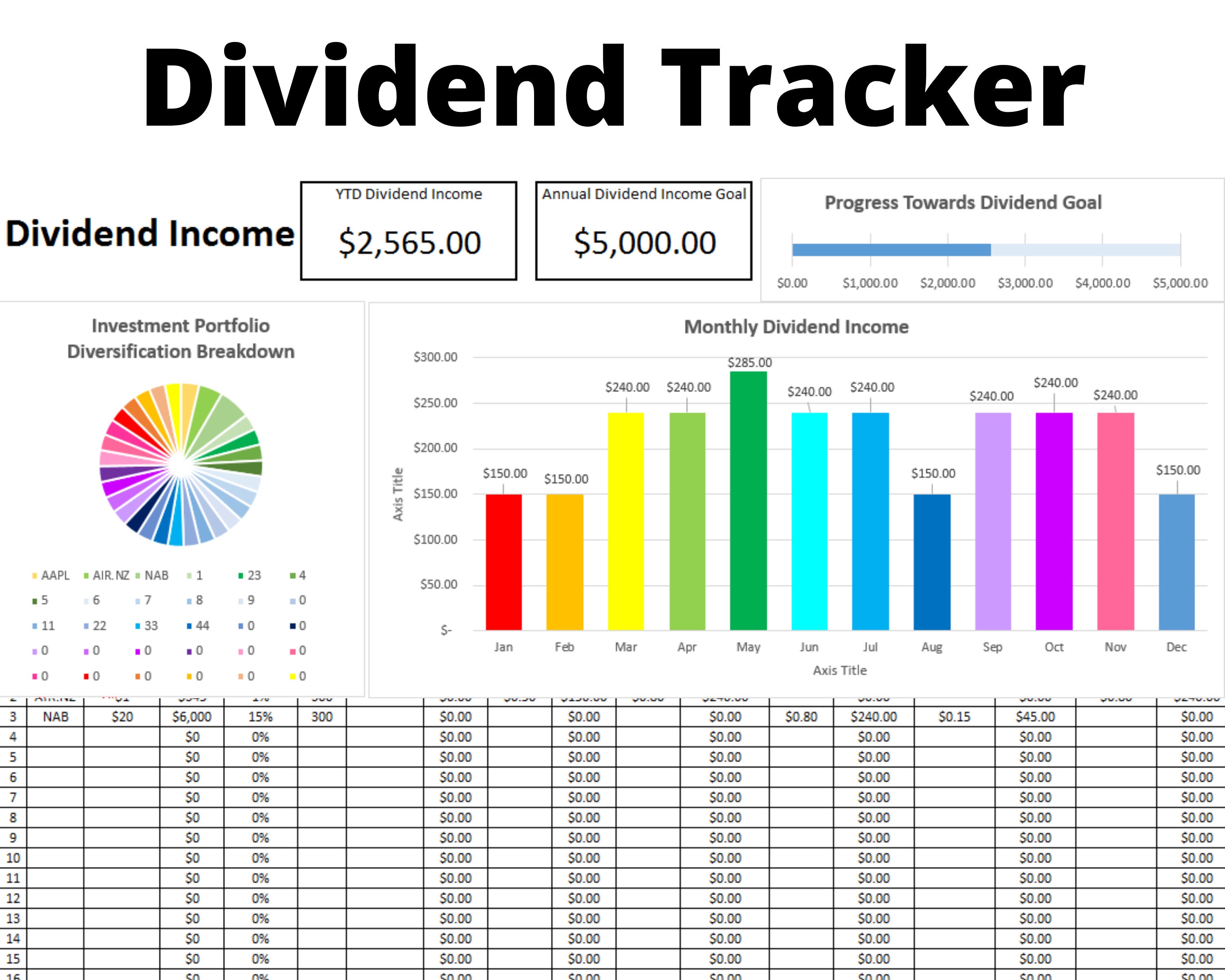 Dividend Tracker / Track Your Dividends in Microsoft Excel / Dividend