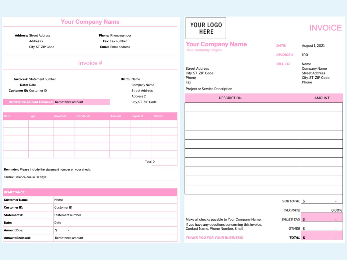 Business Invoice Template Bundle Digital Invoice Template Excel and ...