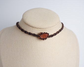 Handgemaakte sieraden Macramé choker met Zonnesteen edelsteen