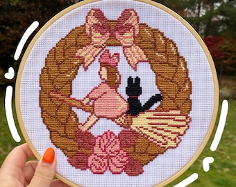 Digital Witch Bread Delivery Cross Stitch Pattern: Cat, Anime, Studio