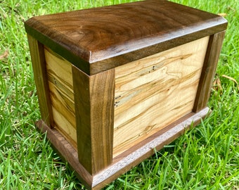 Walnut and Ambrosia Maple Cremation Urn, Custom Engraving Available